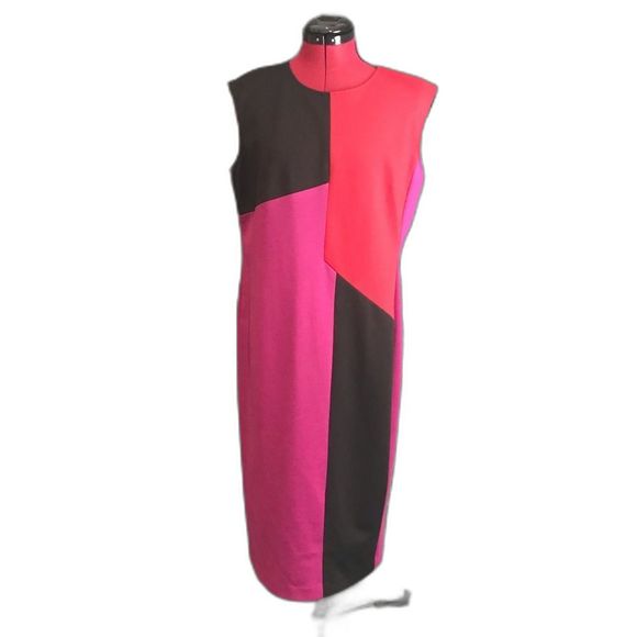 Jones New York Dress Women’s Size 12 Black Purple Red Color Block Sleeveless - Picture 8 of 10